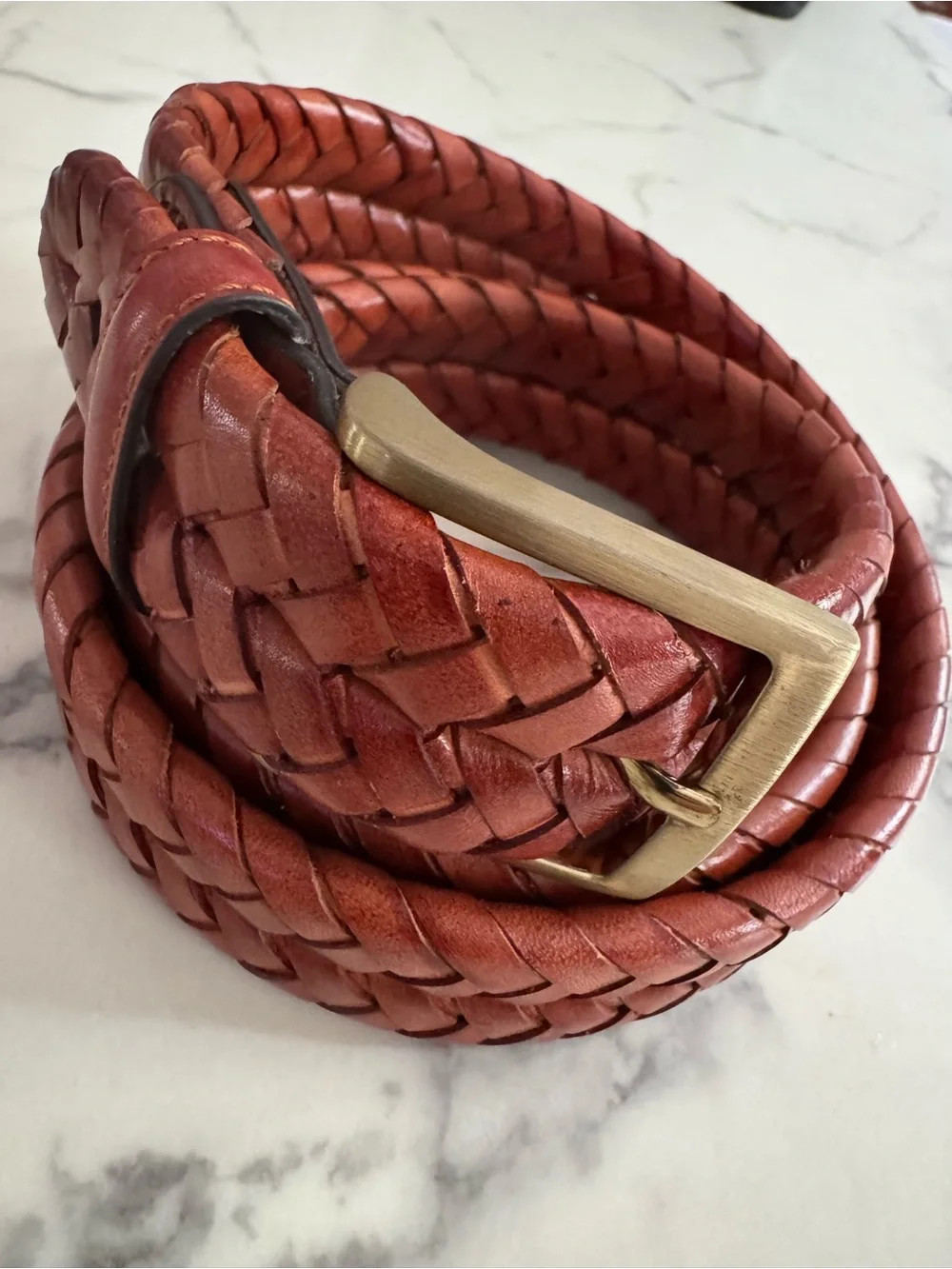 Brooks Brothers Italian Braided Leather Belt • Gold Buckle • Size 38 • Pristine